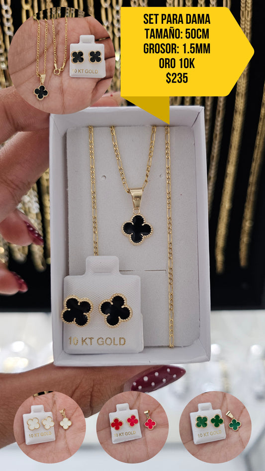 SET CLOVER CADENA 3+1 ORO 10K