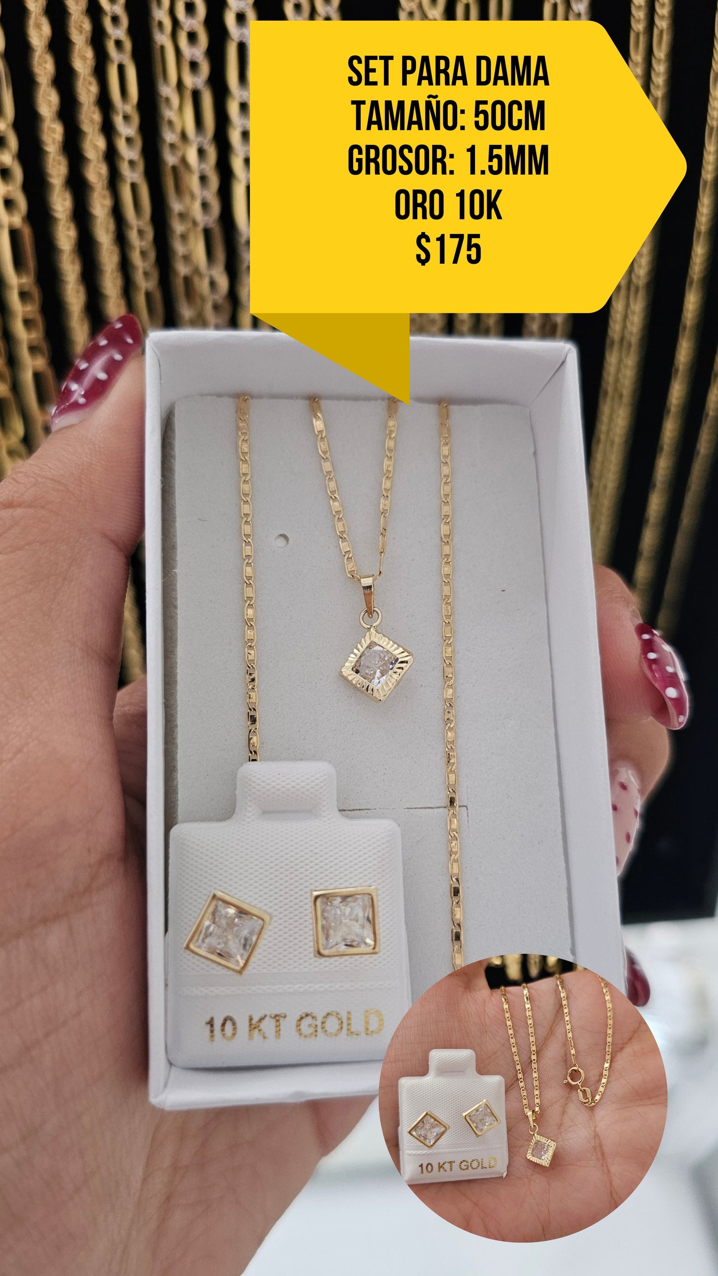 SET CUADRADO ORO 10K