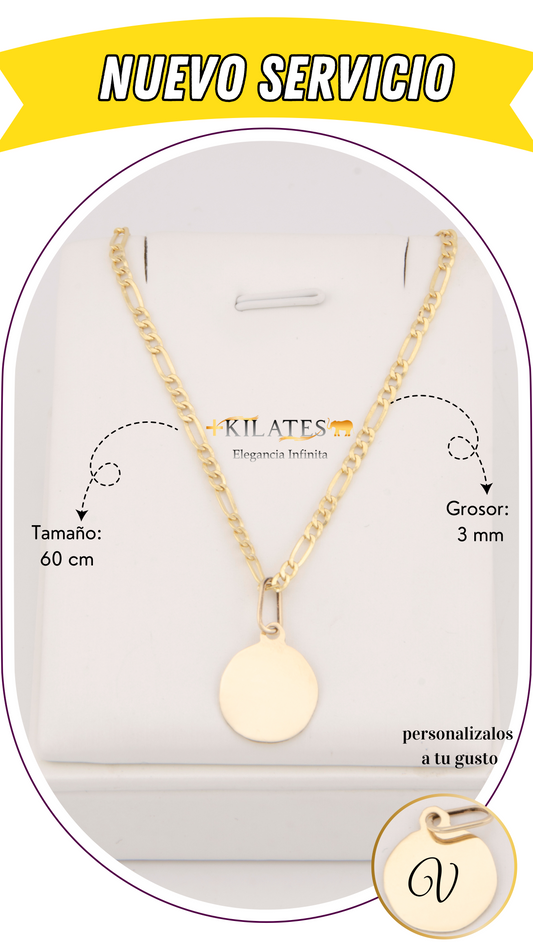 "CADENA DE 60CM PARA ADULTO ESTILO 3+1 CON PLACA . ORO 10K #775-2965"