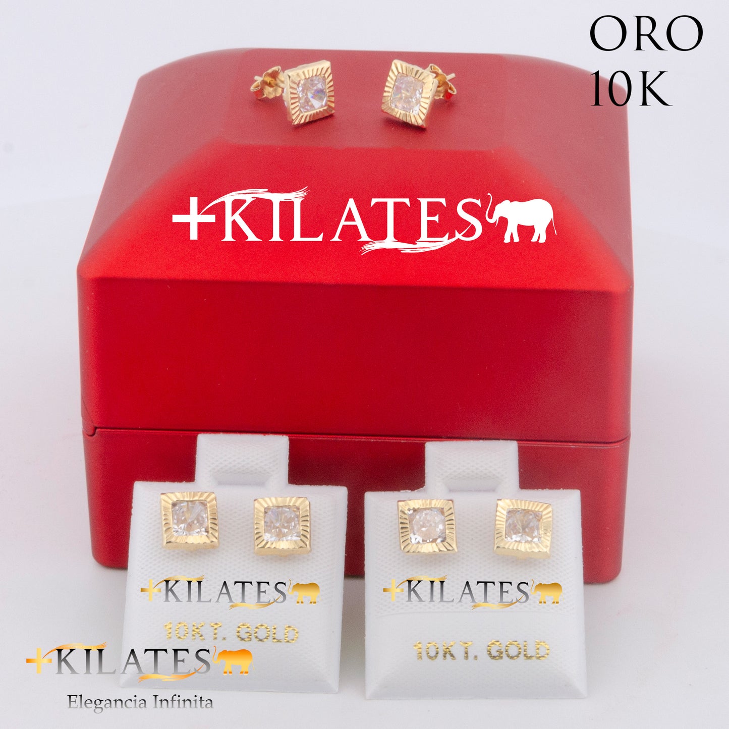 "ARETES PREMIUM CUADRADO CON ZIRCONIA BLANCO . ORO 10K #775-2106"
