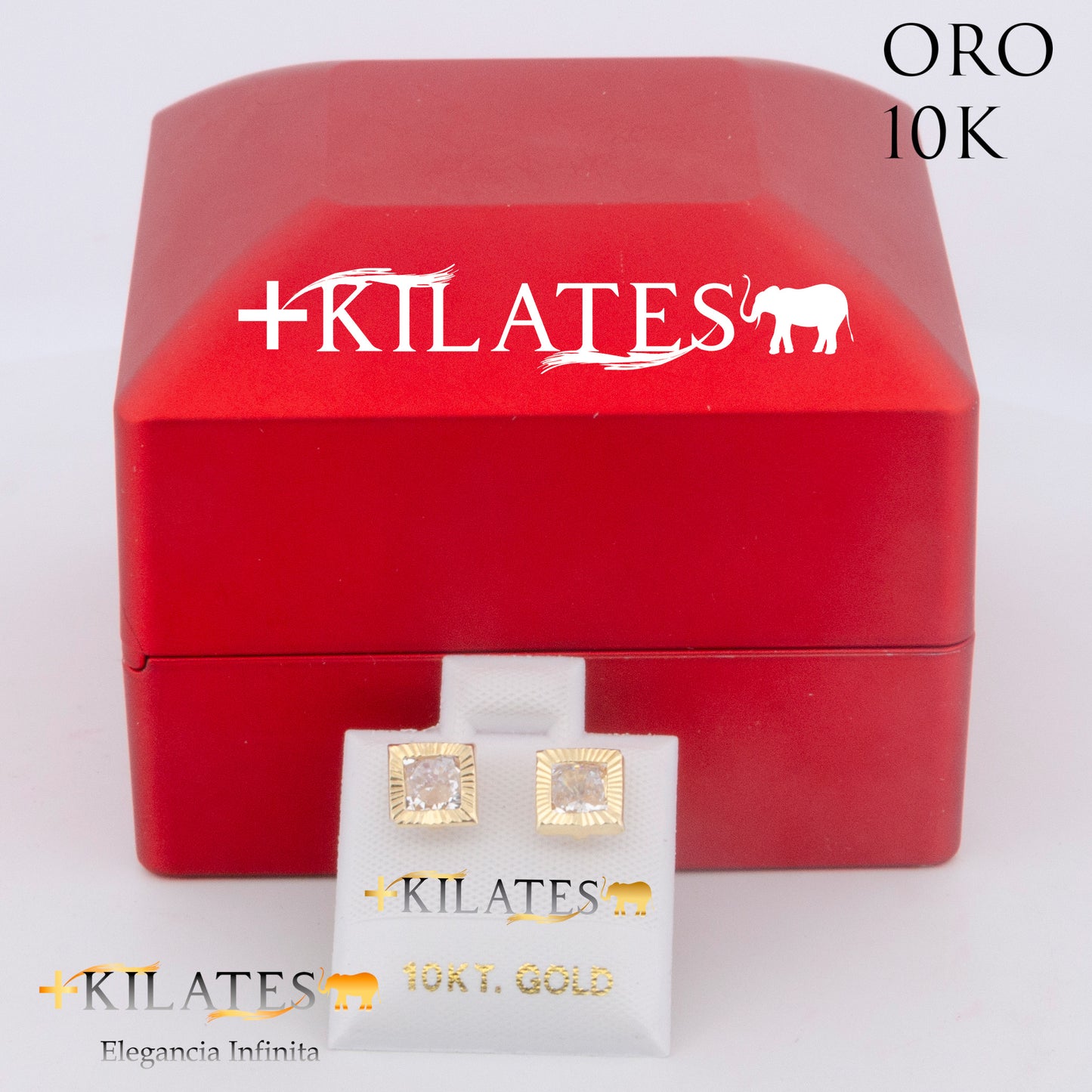 "ARETES PREMIUM CUADRADO CON ZIRCONIA BLANCO . ORO 10K #775-2106"