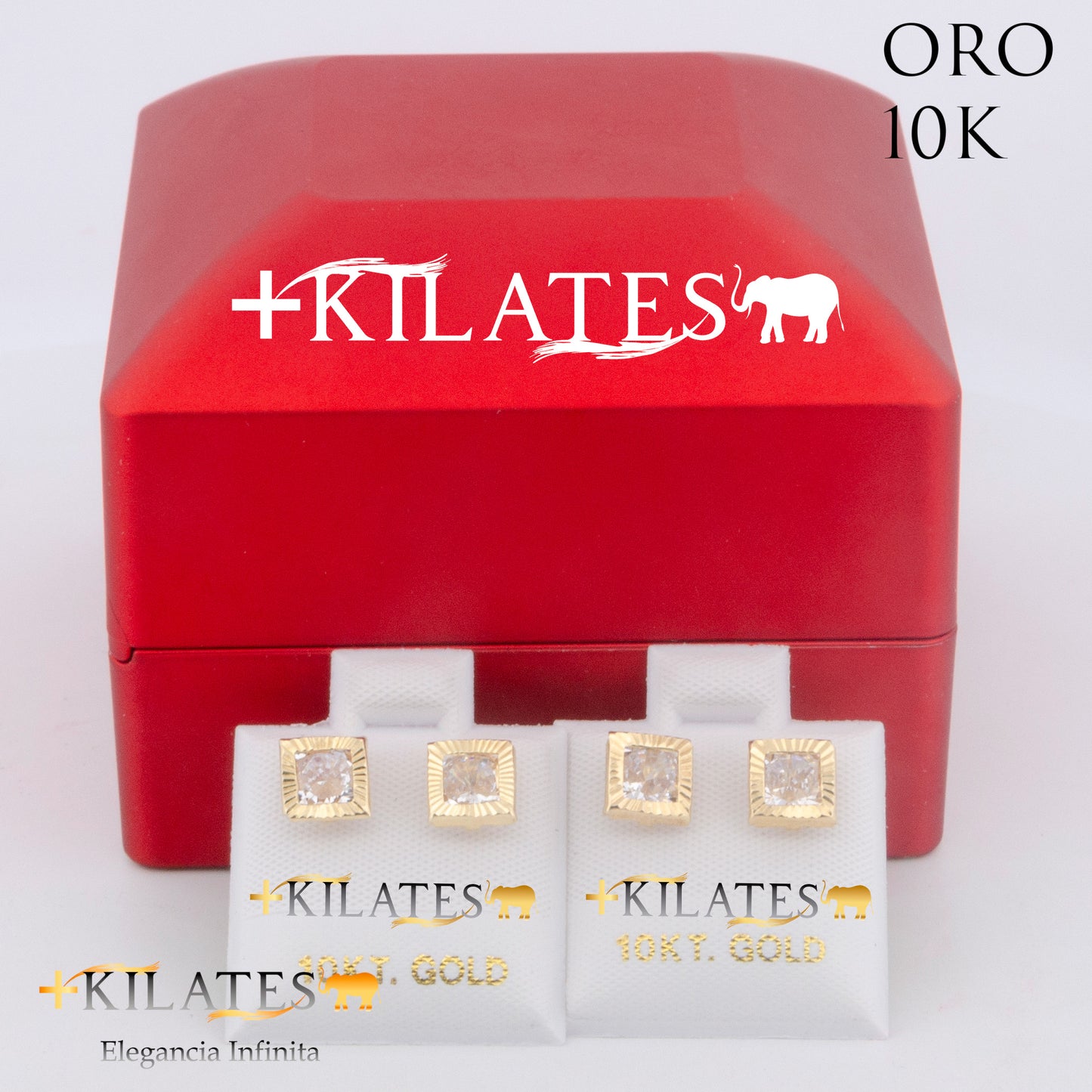 "ARETES PREMIUM CUADRADO CON ZIRCONIA BLANCO . ORO 10K #775-2106"