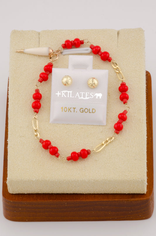"SET PARA NIÑ@ DE PULSERA CON ARETES PREMIUM DE HONGUITO #2.ORO 10K #775-2593"