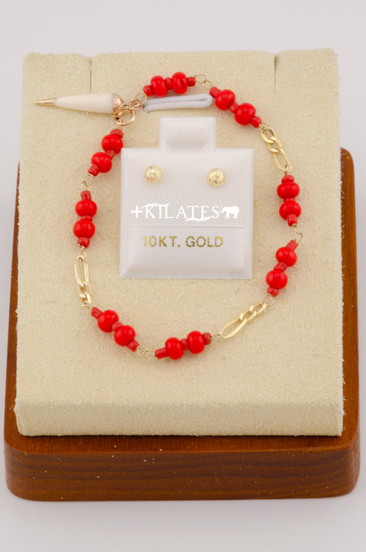 "SET PARA NIÑ@ DE PULSERA CON ARETES PREMIUM DE HONGUITO #0. ORO 10K #775-2595"