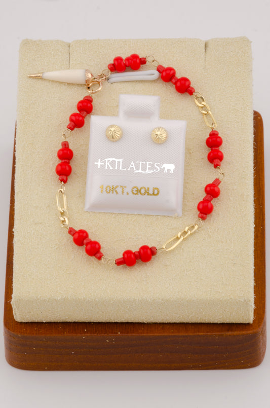 "SET PARA NIÑ@ DE PULSERA CON ARETES PREMIUM DE HONGUITO #1. ORO 10K #775-2594"