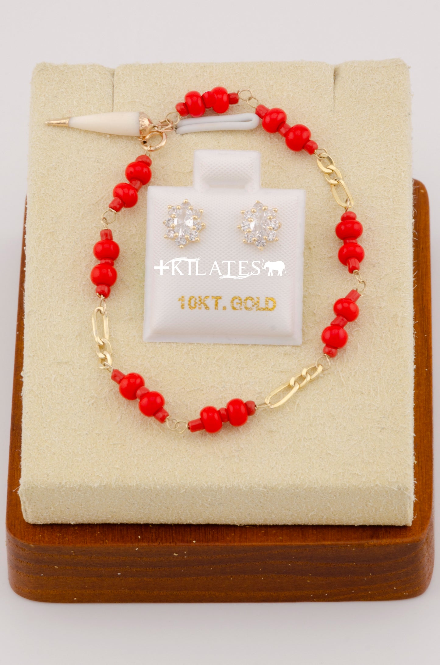 "SET PARA NIÑ@ DE PULSERA CON ARETES PREMIUM DE ALMENDRA CON ZIRCONIA BLANCA. ORO 10K #775-2596"
