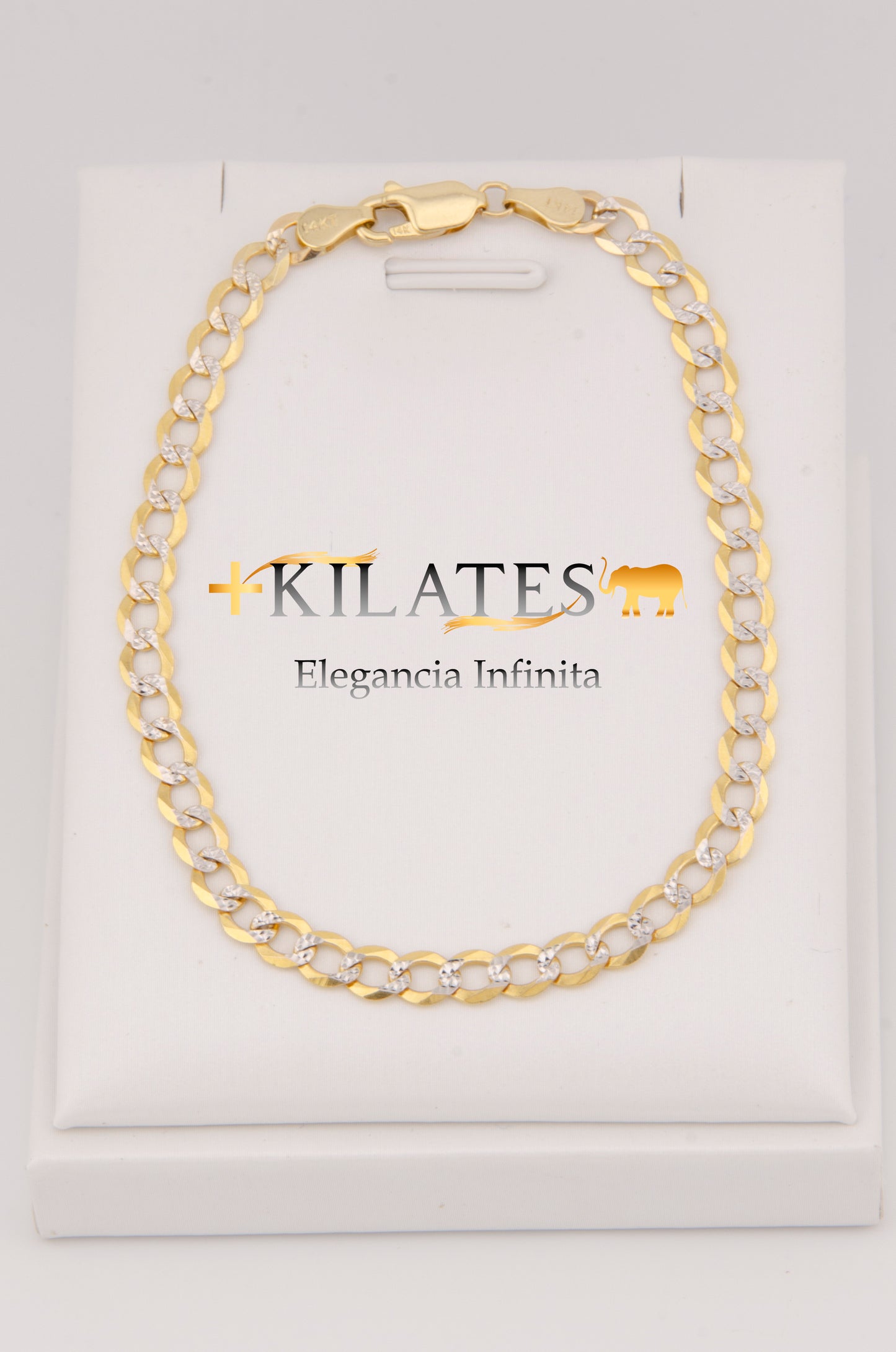 "PULSERA DE 20CM PARA ADULTO ESTILO CUBANA DIAMANTADA. ORO 14K #775-2905"