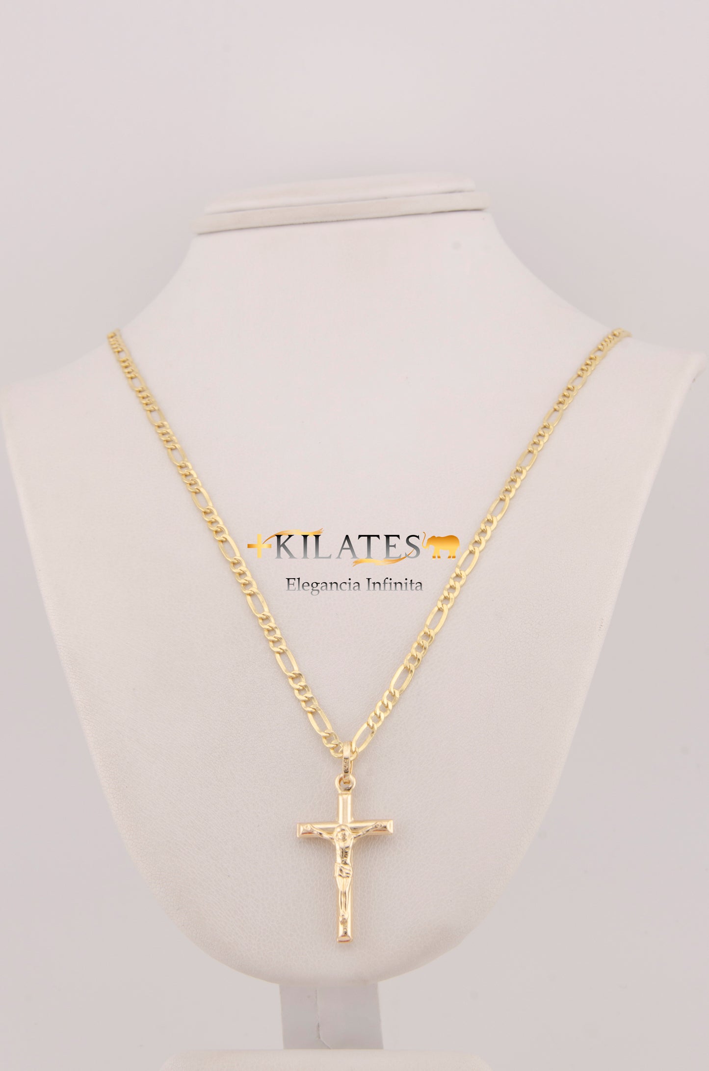 "CADENA DE 60CM PARA ADULTO ESTILO 3+1 CON DIJE DE CRUZ DE TUBO MEDIANA CON JESUCRISTO. ORO 10K. #775-2927"