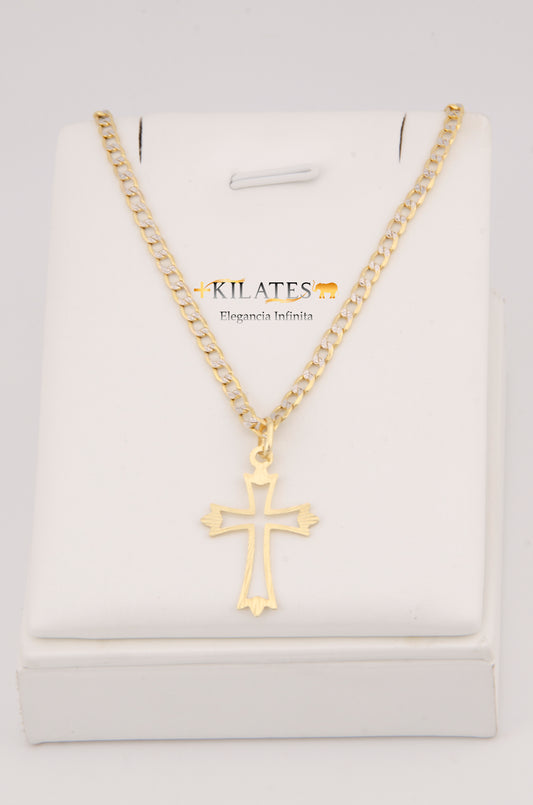 "CADENA DE 60CM PARA ADULTO ESTILO CUBANA DIAMANTADA CON DIJE DE CRUZ. ORO 10K. #775-2917"