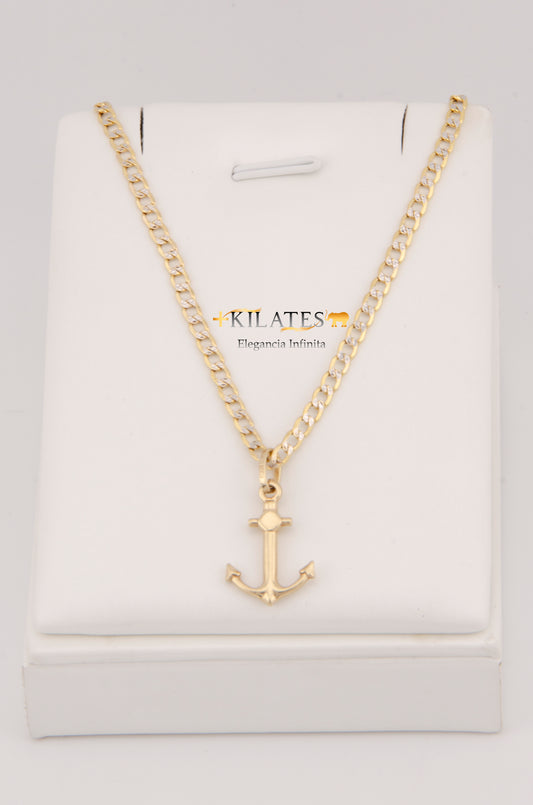 "CADENA DE 60CM PARA ADULTO ESTILO CUBANA DIAMANTADA CON DIJE DE ANCLA. ORO 10K. #775-2919"
