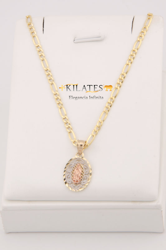 "CADENA DE 60CM PARA ADULTO ESTILO 3+1 CON DIJE PLACA DE LA VIRGEN. ORO 10K. #775-2924"