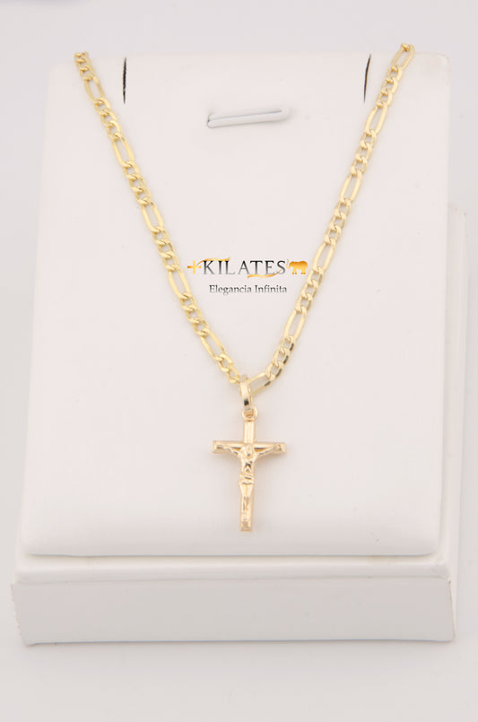"CADENA DE 60CM PARA ADULTO ESTILO 3+1 CON DIJE DE CRUZ DE TUBO PEQUEÑA CON JESUCRISTO. ORO 10K. #775-2926"