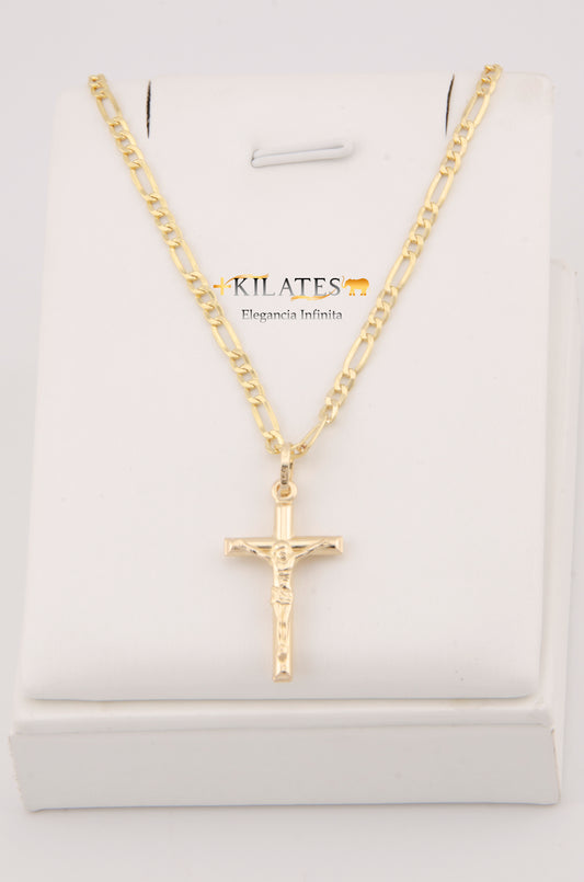 "CADENA DE 60CM PARA ADULTO ESTILO 3+1 CON DIJE DE CRUZ DE TUBO MEDIANA CON JESUCRISTO. ORO 10K. #775-2927"