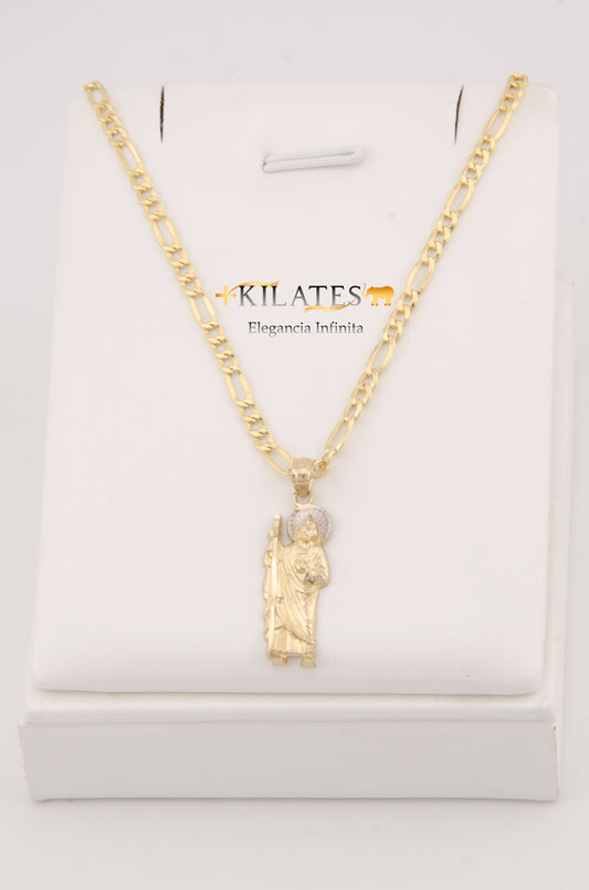 "CADENA DE 60CM PARA ADULTO ESTILO 3+1 CON DIJE DE SAN JUDAS TADEO . ORO 10K. #775-2928"