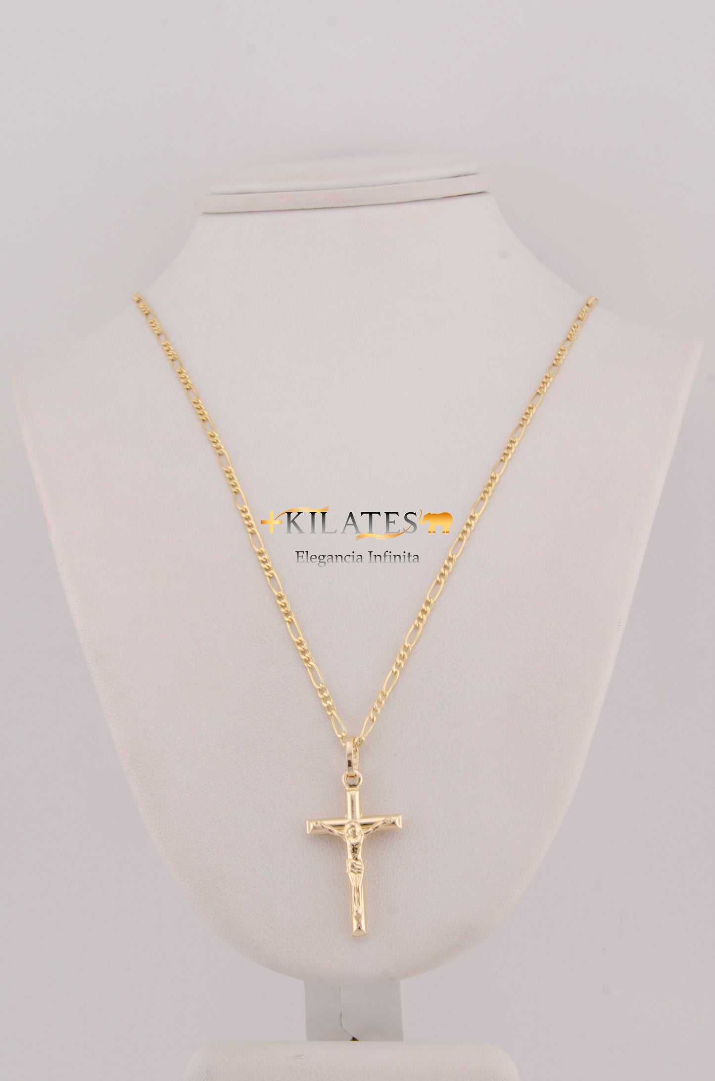 CADENA PARA ADULTO DE 60CM ESTILO 3+1 CON DIJE DE CRUZ DE TUBO MEDIANA CON JESUCRITOS. ORO 10K. #775-2934
