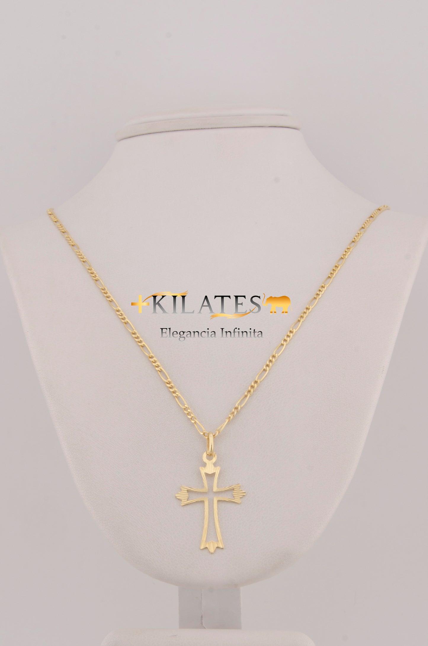 CADENA PARA ADULTO DE 60CM ESTILO 3+1 CON DIJE DE CRUZ MEDIANA. ORO 10K. #775-2936