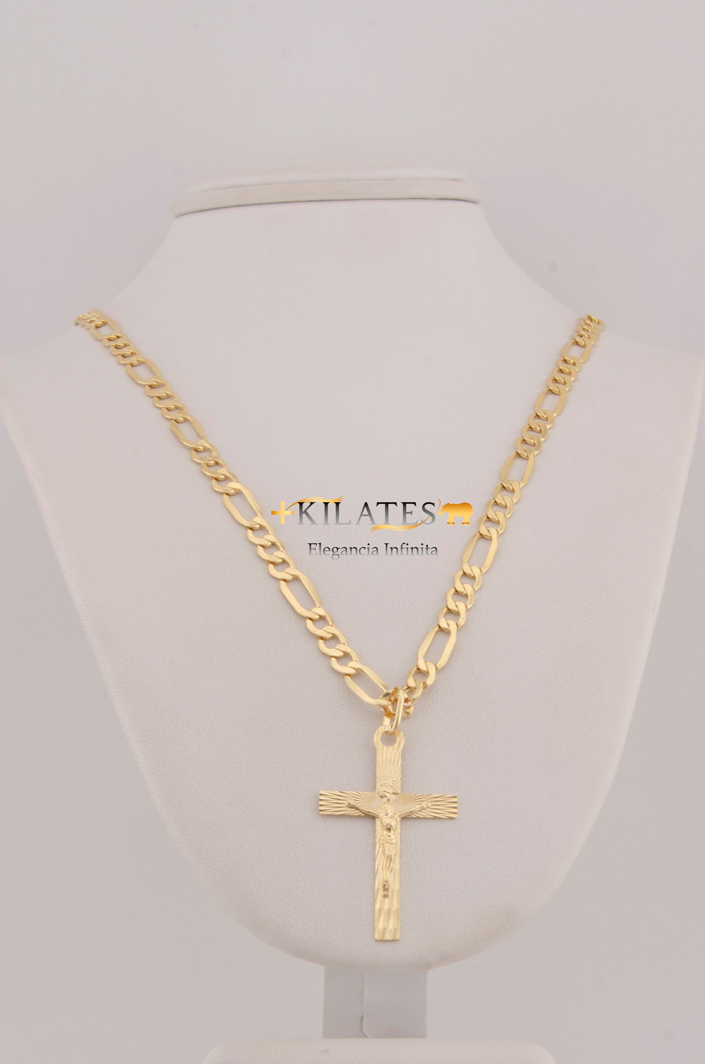 CADENA PARA ADULTO DE 60CM ESTILO 3+1 CON DIJE DE CRUZ GRANDE CON JESUCRITOS. ORO 10K. #775-2945