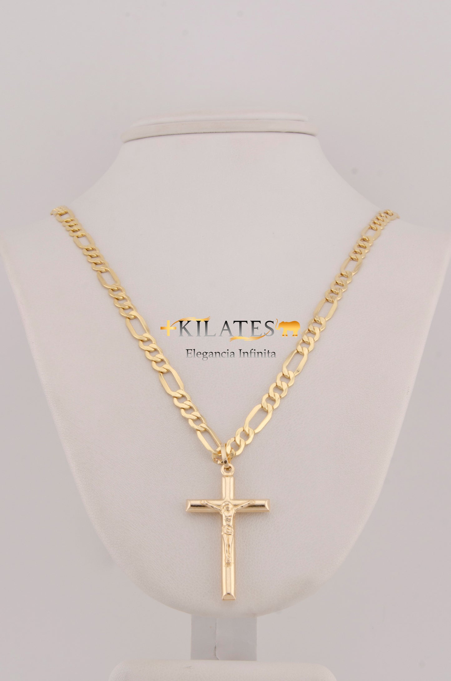 CADENA PARA ADULTO DE 60CM ESTILO 3+1 CON DIJE DE CRUZ GRANDE CON JESUCRITOS. ORO 10K. #775-2944