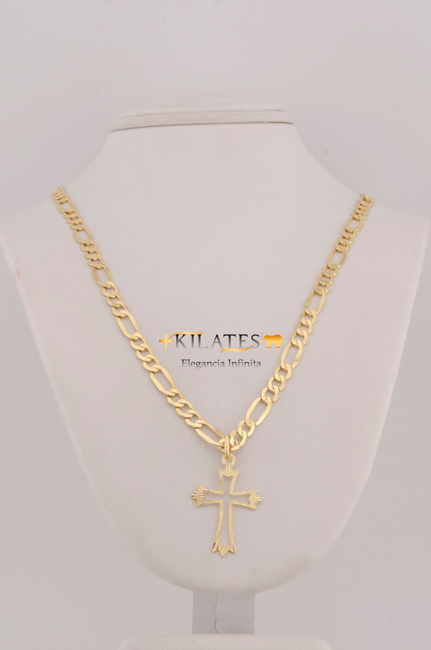 CADENA PARA ADULTO DE 60CM ESTILO 3+1 CON DIJE DE CRUZ MEDIANA. ORO 10K. #775-2949