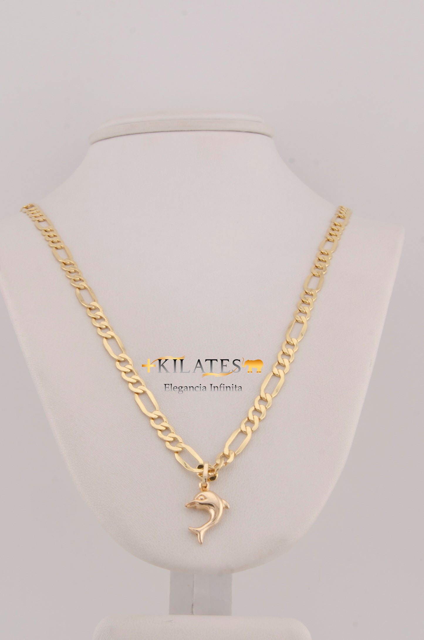 CADENA PARA ADULTO DE 60CM ESTILO 3+1 CON DIJE DE DELFIN MEDIANO. ORO 10K. #775-2951
