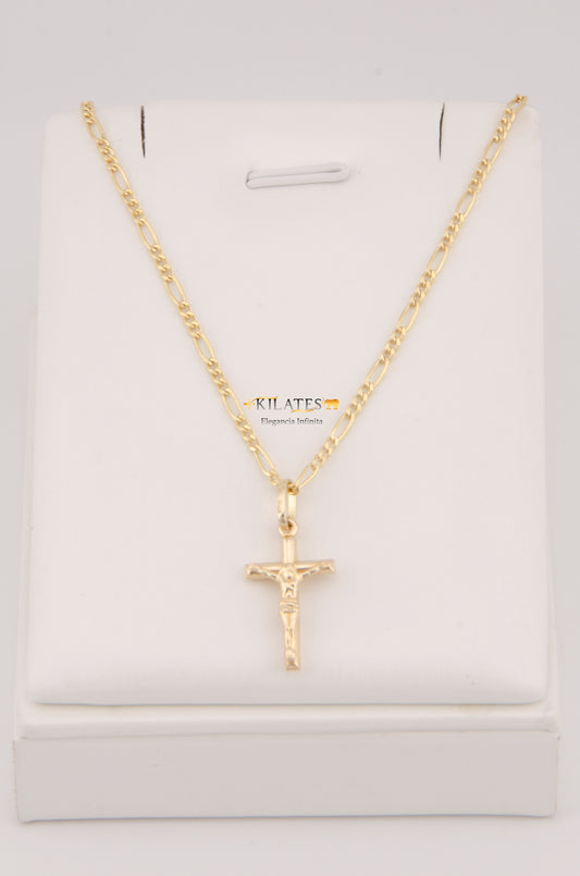 CADENA PARA ADULTO DE 60CM ESTILO 3+1 CON DIJE DE CRUZ DE TUBO PEQUEÑA CON JESUCRITOS. ORO 10K. #775-2935