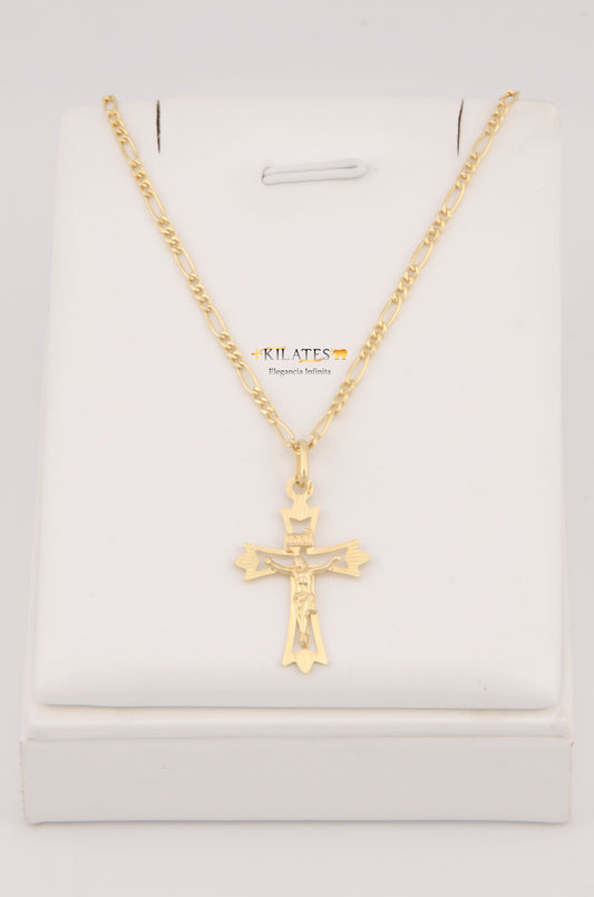 CADENA PARA ADULTO DE 60CM ESTILO 3+1 CON DIJE DE CRUZ MEDIANA CON JESUCRITOS. ORO 10K. #775-2937