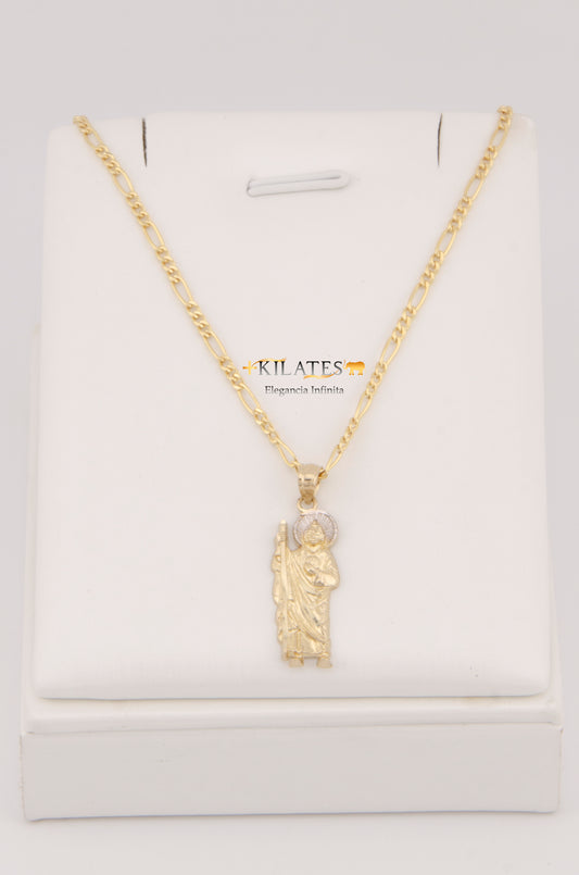 CADENA PARA ADULTO DE 60CM ESTILO 3+1 CON DIJE DE SAN JUDAS TADEO. ORO 10K. #775-2940