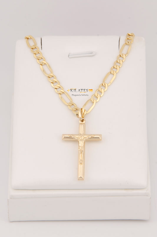 CADENA PARA ADULTO DE 60CM ESTILO 3+1 CON DIJE DE CRUZ GRANDE CON JESUCRITOS. ORO 10K. #775-2944