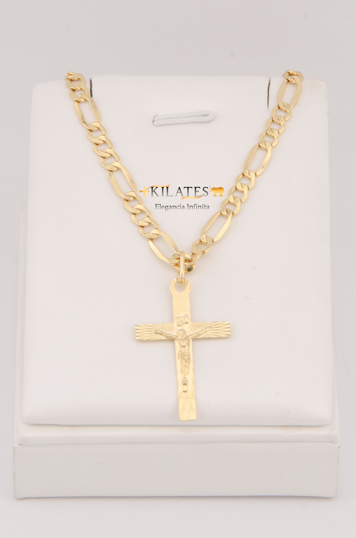 CADENA PARA ADULTO DE 60CM ESTILO 3+1 CON DIJE DE CRUZ GRANDE CON JESUCRITOS. ORO 10K. #775-2945