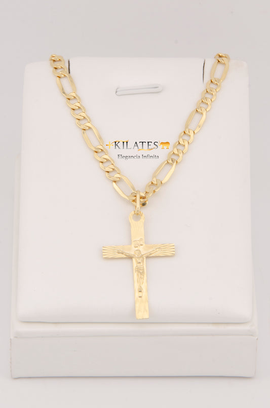 CADENA PARA ADULTO DE 60CM ESTILO 3+1 CON DIJE DE CRUZ GRANDE CON JESUCRITOS. ORO 10K. #775-2945