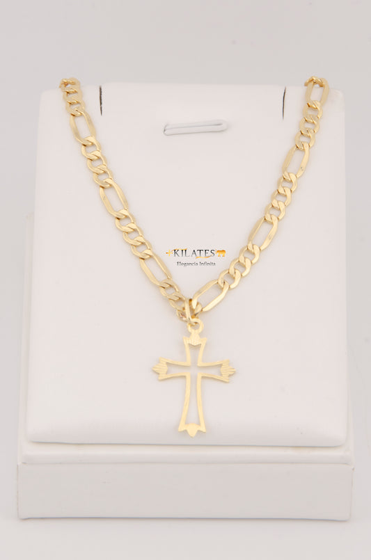 CADENA PARA ADULTO DE 60CM ESTILO 3+1 CON DIJE DE CRUZ MEDIANA. ORO 10K. #775-2949