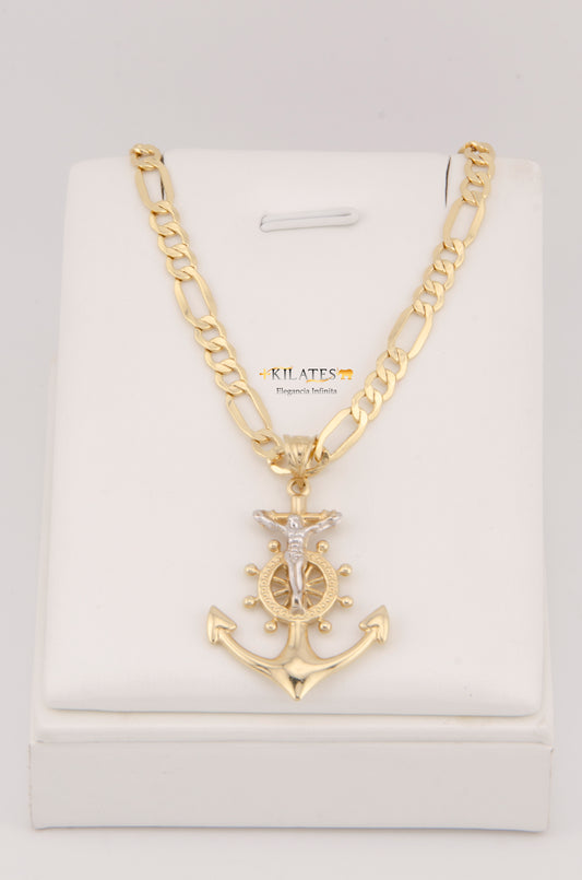 CADENA PARA ADULTO DE 60CM ESTILO 3+1 CON DIJE DE ANLCA GRANDE. ORO 10K. #775-2950