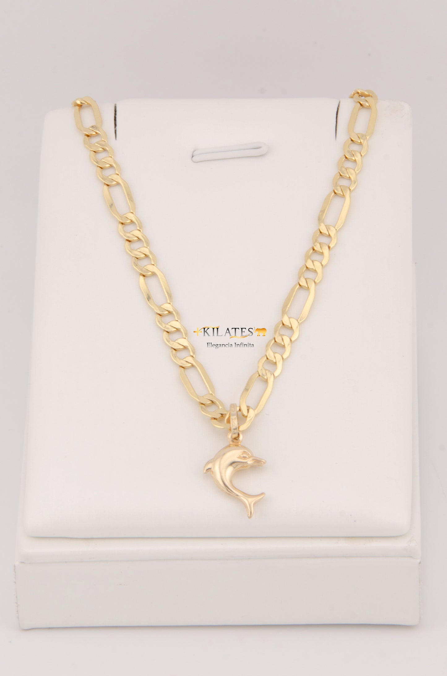 CADENA PARA ADULTO DE 60CM ESTILO 3+1 CON DIJE DE DELFIN MEDIANO. ORO 10K. #775-2951