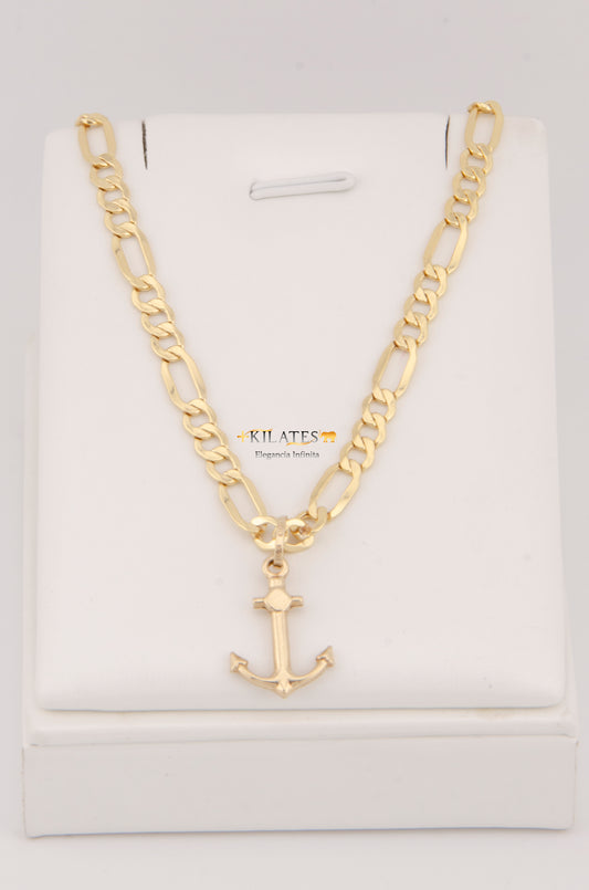 CADENA PARA ADULTO DE 60CM ESTILO 3+1 CON DIJE DE ANCLA. ORO 10K. #775-2953