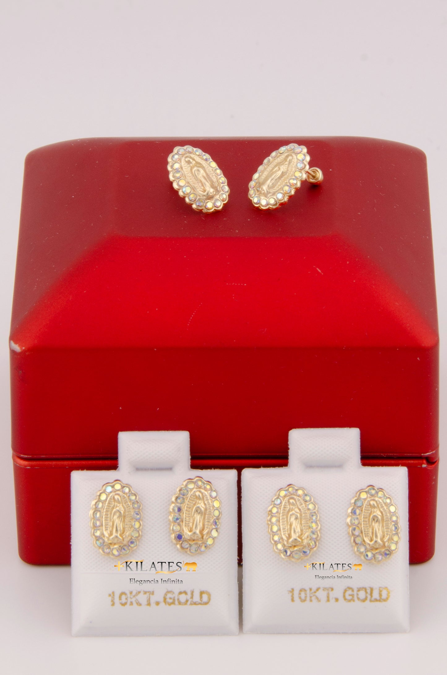 "ARETES PREMIUM DE LA VIRGEN CON PIEDRAS TORNASOL GRANDE #775-3000"