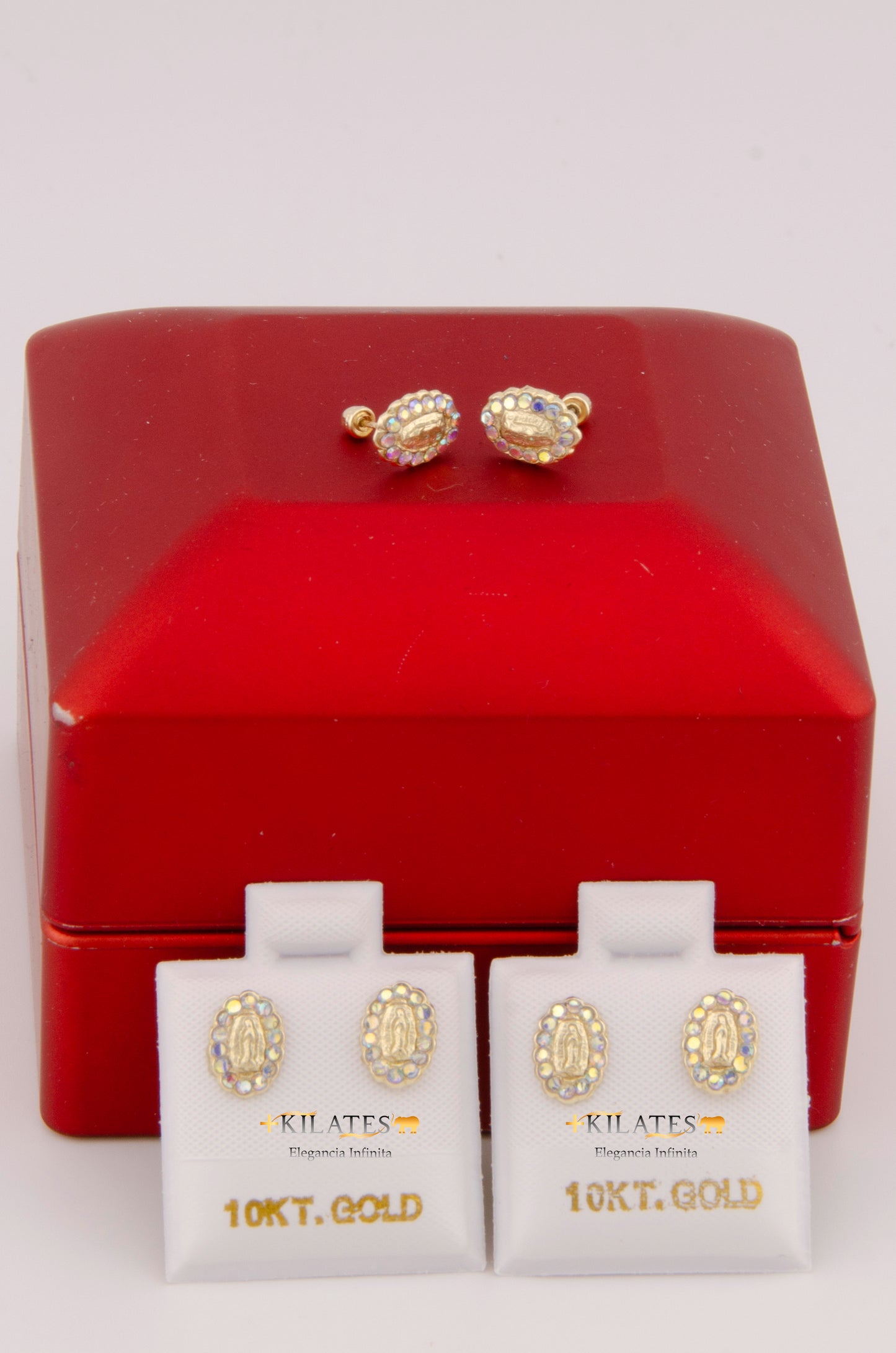 "ARETES PREMIUM DE LA VIRGEN PEQUEÑOS CON ZIRCONIA TORNASOL #775-3001"
