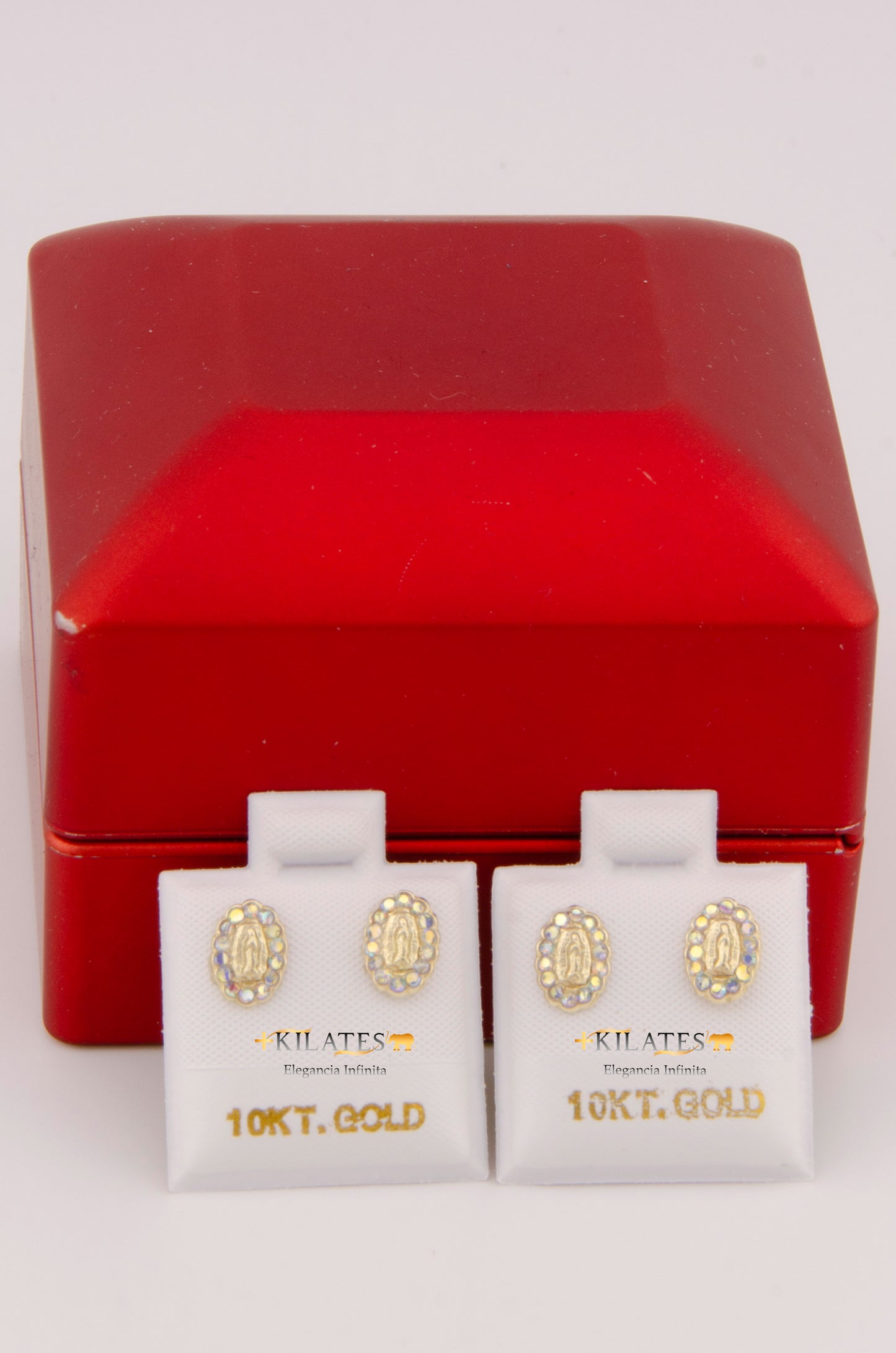 "ARETES PREMIUM DE LA VIRGEN PEQUEÑOS CON ZIRCONIA TORNASOL #775-3001"