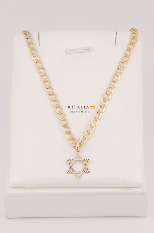 "CADENA DE 60CM PARA ADULTO ESTILO CUBANA DIAMANTADA CON DIJE DE ESTRELLA DE DAVID. ORO 10K #775-3016"