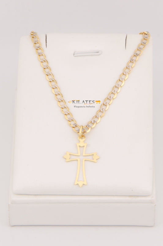"CADENA DE 60CM PARA ADULTO ESTILO CUBANA DIAMANTADA CON DIJE DE CRUZ MEDIANA. ORO 10K #775-3019"