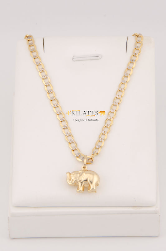 "CADENA DE 60CM PARA ADULTO ESTILO CUBANA DIAMANTADA CON DIJE DE ELEFANTE GRANDE. ORO 10K #775-3025"