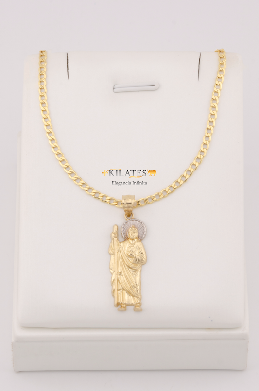 "CADENA DE 50CM PARA ADULTO ESTILO CUBANA CON DIJE DE SAN JUDAS TADEO GRANDE. ORO 10K #775-3109"