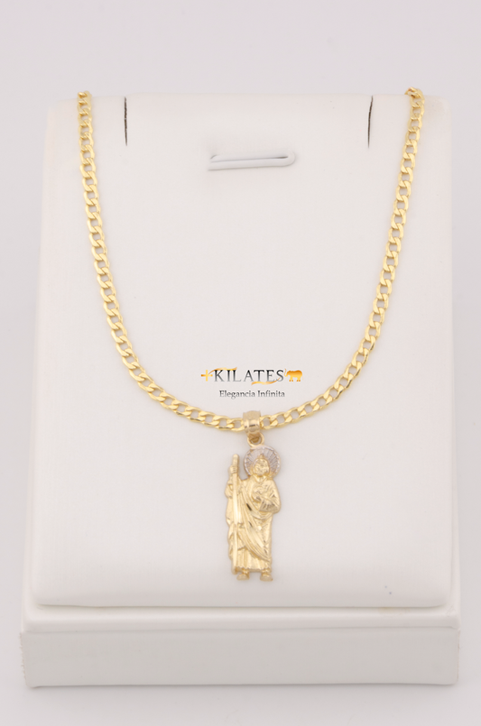 "CADENA DE 50CM PARA ADULTO ESTILO CUBANA CON DIJE DE SAN JUDAS TADEO MEDIANO . ORO 10K #775-3110"