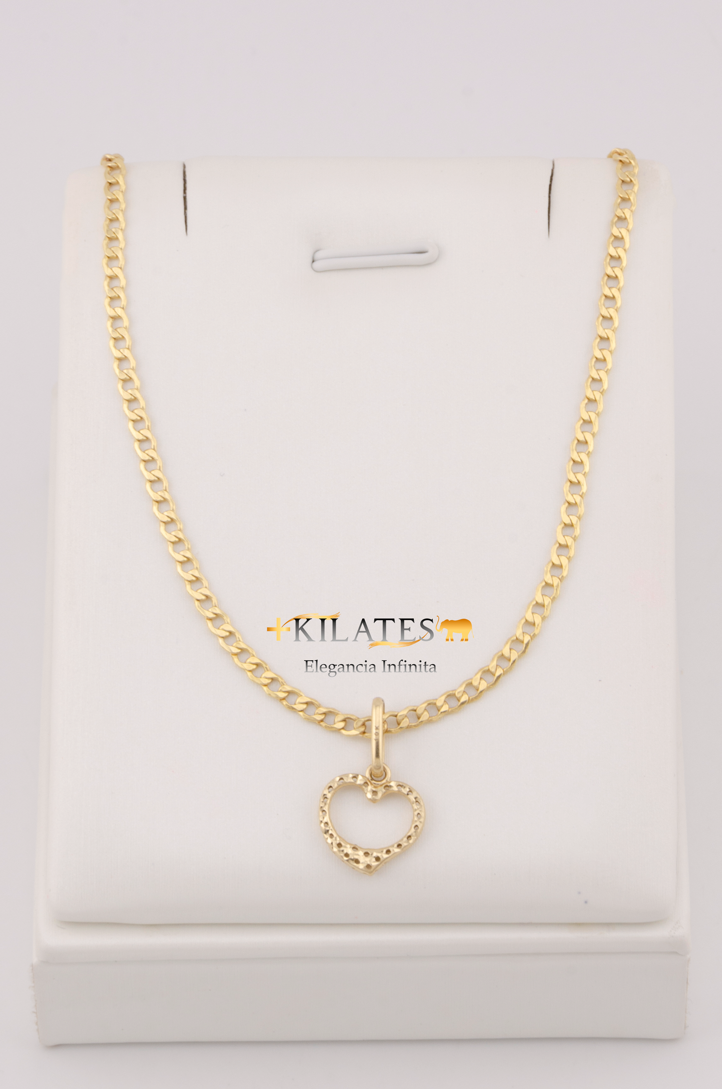 "CADENA DE 50CM PARA ADULTO ESTILO CUBANA CON DIJE DE CORAZON DORADO CON TEXTURA. ORO 10K #775-3116"