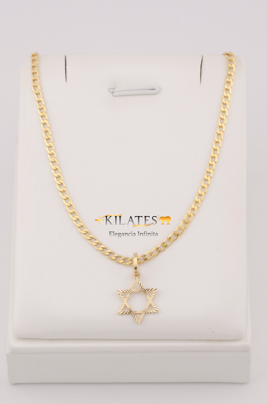 "CADENA DE 50CM PARA ADULTO ESTILO CUBANA CON DIJE DE ESTRELLA DE DAVID. ORO 10K #775-3117"