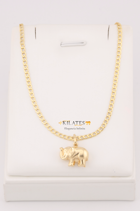 "CADENA DE 50CM PARA ADULTO ESTILO CUBANA CON DIJE DE ESTRELLA DE ELEFANTE GRANDE. ORO 10K #775-3120"