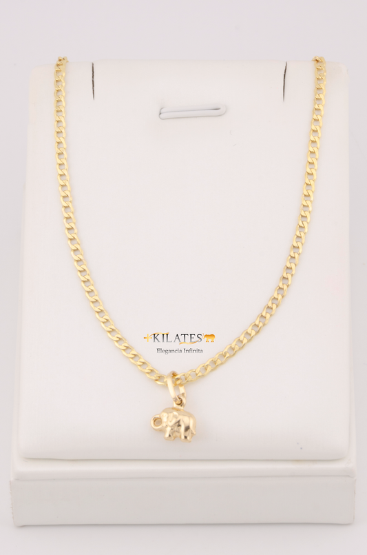 "CADENA DE 50CM PARA ADULTO ESTILO CUBANA CON DIJE DE ESTRELLA DE ELEFANTE PEQUEÑO. ORO 10K #775-3122"