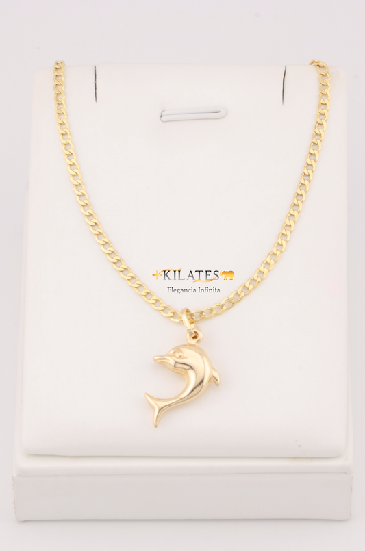 "CADENA DE 50CM PARA ADULTO ESTILO CUBANA CON DIJE DE ESTRELLA DE DELFIN GRANDE. ORO 10K #775-3123"