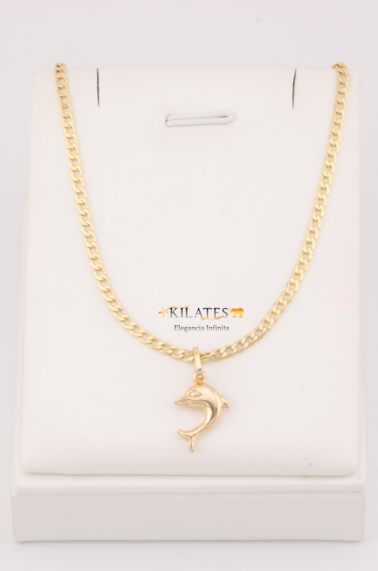 "CADENA DE 50CM PARA ADULTO ESTILO CUBANA CON DIJE DE ESTRELLA DE DELFIN MEDIANO. ORO 10K #775-3124"