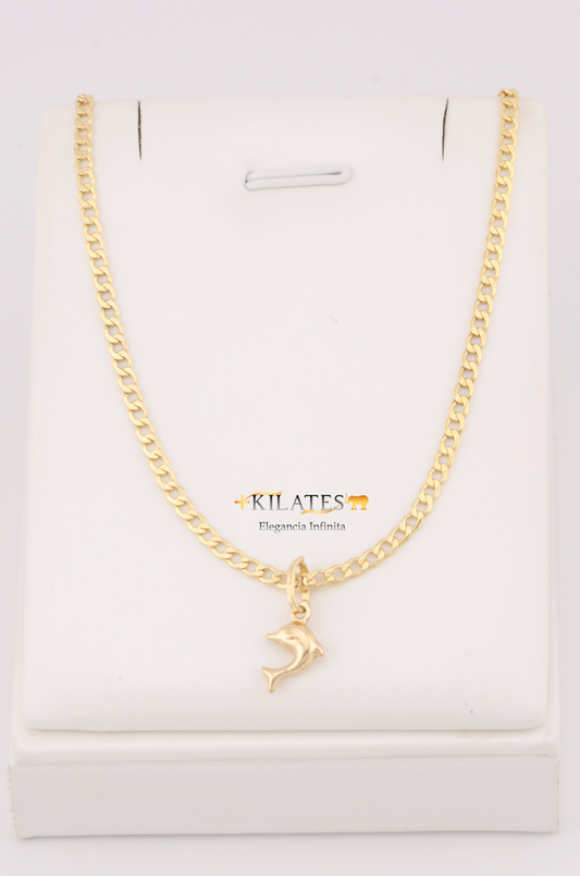 "CADENA DE 50CM PARA ADULTO ESTILO CUBANA CON DIJE DE ESTRELLA DE DELFIN PEQUEÑO. ORO 10K #775-3125"