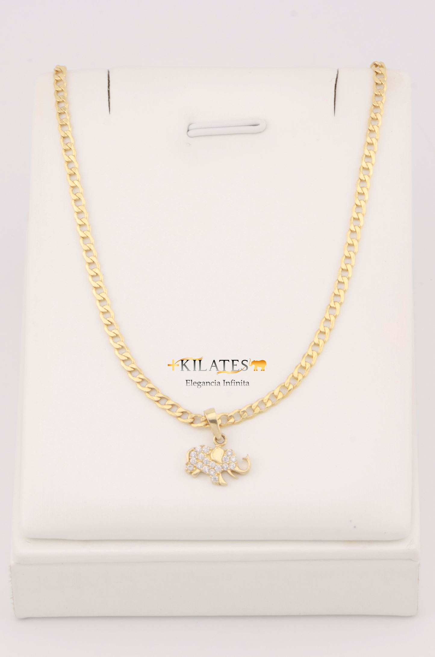 "CADENA DE 50CM PARA ADULTO ESTILO CUBANA CON DIJE DE ESTRELLA DE ELEFANTE CON ZIRCONIA BLANCA. ORO 10K #775-3126"